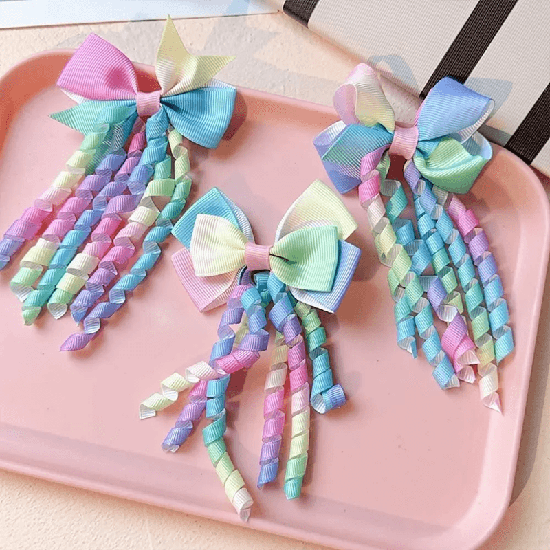 Colorful Bow Tassel Hair Clip Set For Kids 0