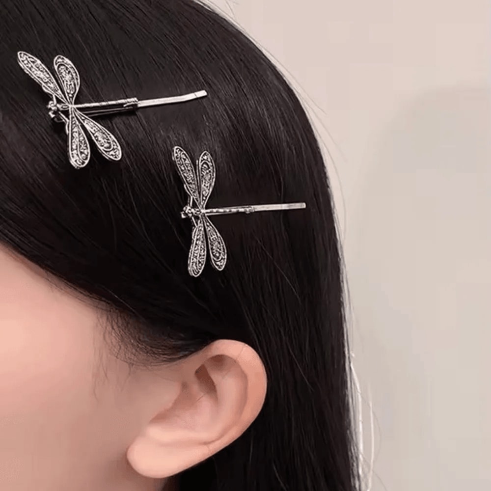 Vintage Dragonfly Metal Hair Clips Set 2