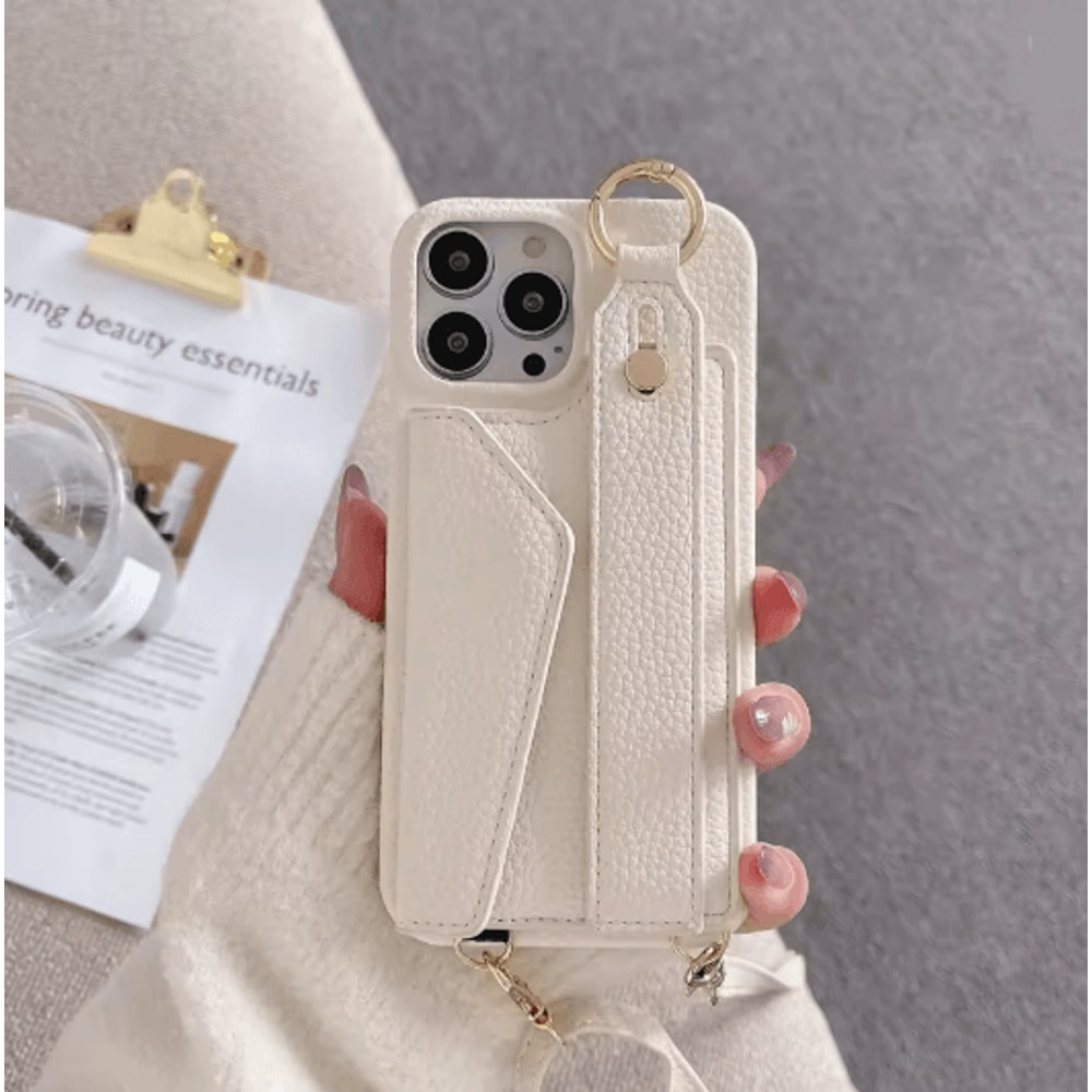 Leather Crossbody Wallet Phone Case With Ring Holder And Lanyard For IPhone 3