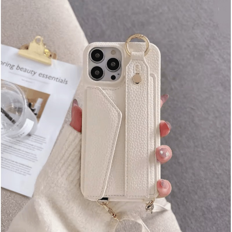 Leather Crossbody Wallet Phone Case With Ring Holder And Lanyard For IPhone 3