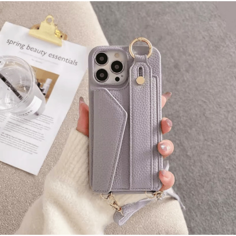 Leather Crossbody Wallet Phone Case With Ring Holder And Lanyard For IPhone 6