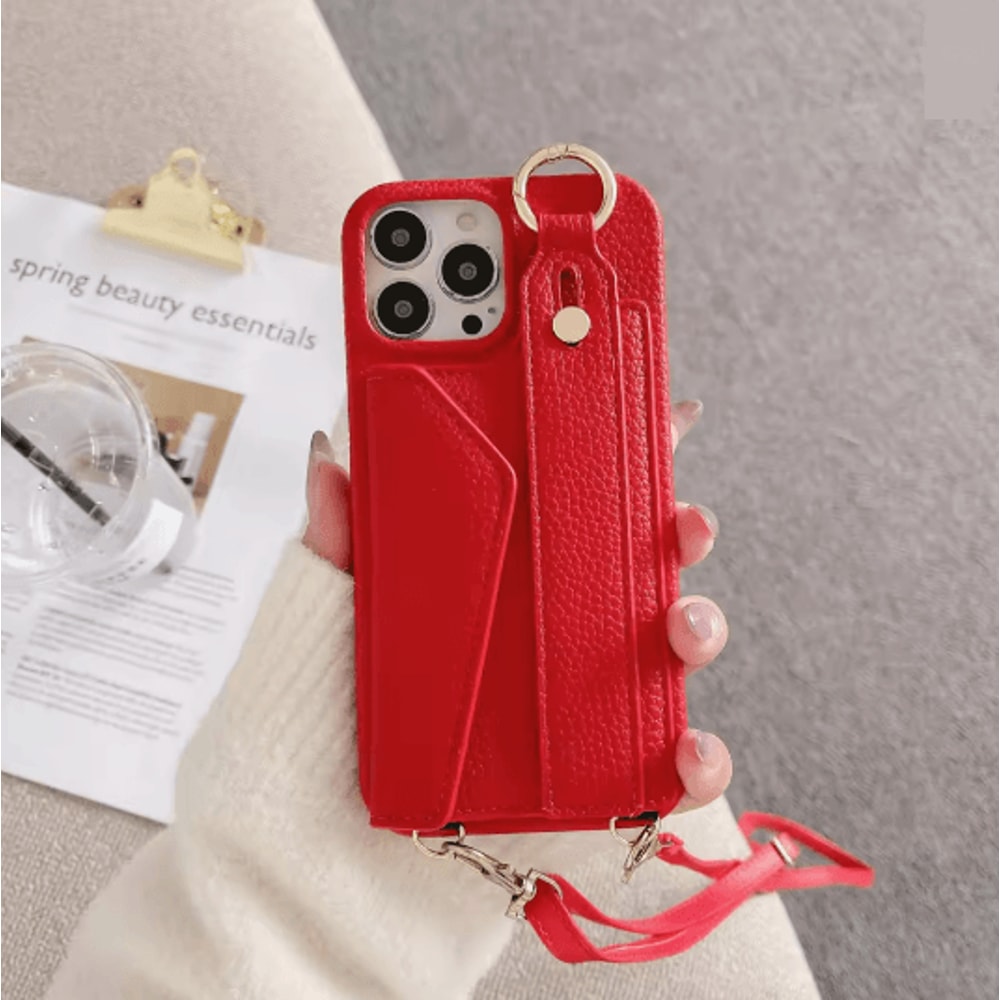 Leather Crossbody Wallet Phone Case With Ring Holder And Lanyard For IPhone 7