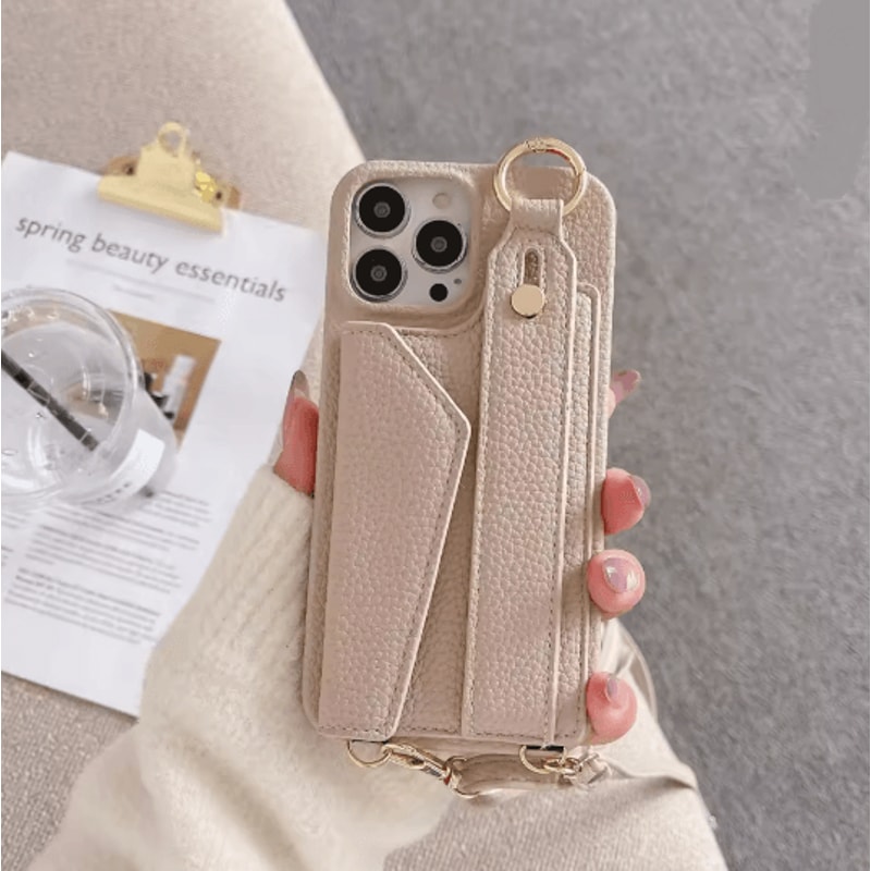 Leather Crossbody Wallet Phone Case With Ring Holder And Lanyard For IPhone 8