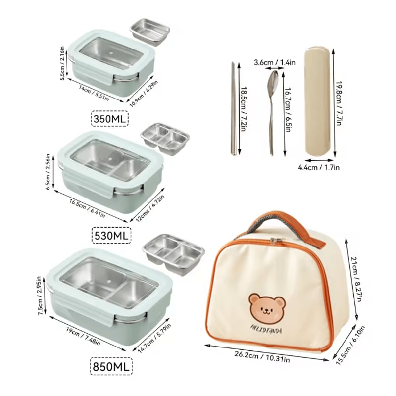 WORTHBUY Stainless Steel Bento Lunch Box Divided Sealed Food Container 21