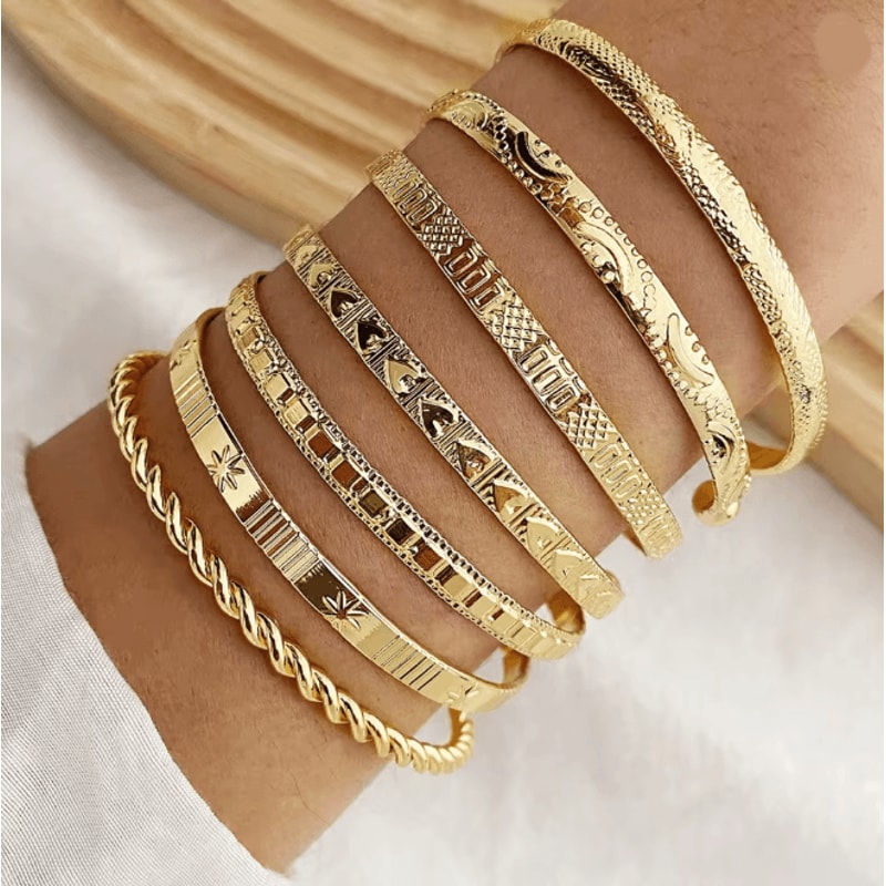 GoldPunk Heart Bracelet Set Womens Street Style Bangles 4