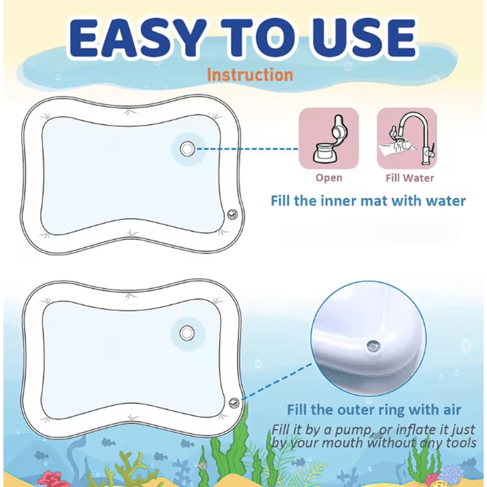 SplashGrow Baby Water Play Mat Inflatable Tummy Time Activity Pad 3