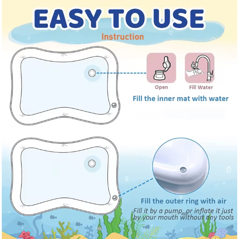 SplashGrow Baby Water Play Mat Inflatable Tummy Time Activity Pad 3