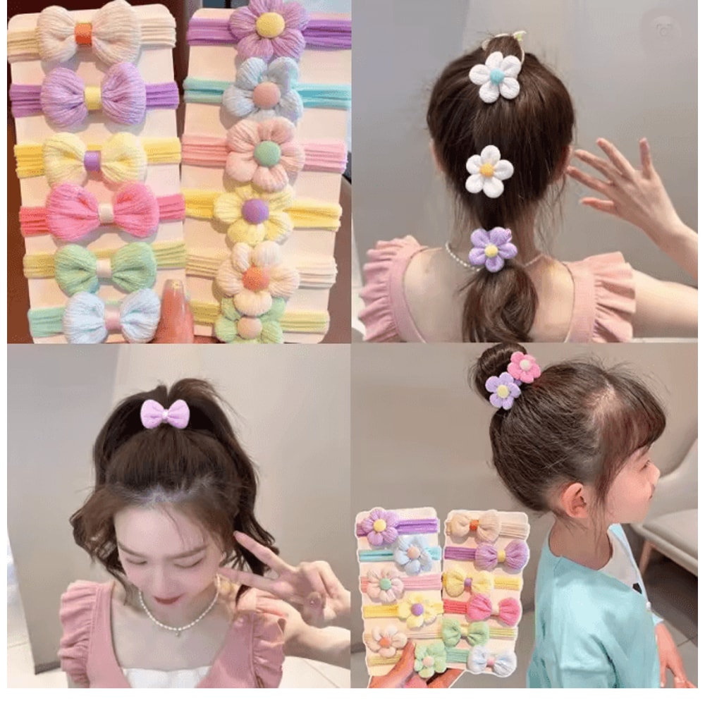 SweetBloom Princess Hair Ties Flower Bow Elastic Hair Bands Set 0