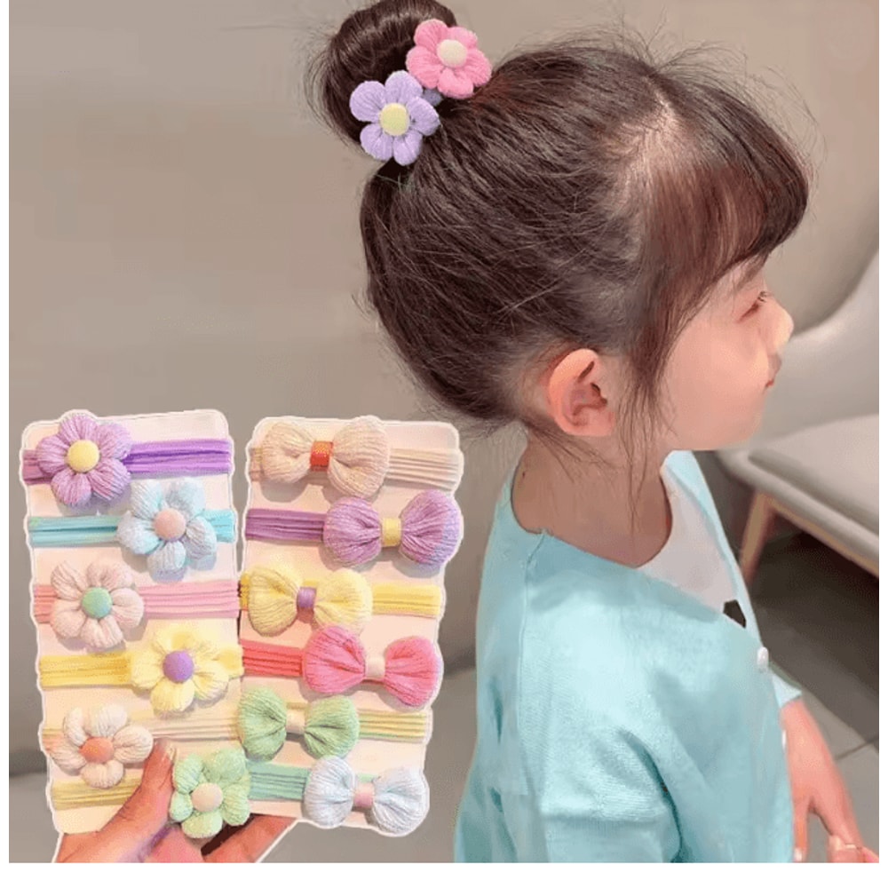 SweetBloom Princess Hair Ties Flower Bow Elastic Hair Bands Set 1