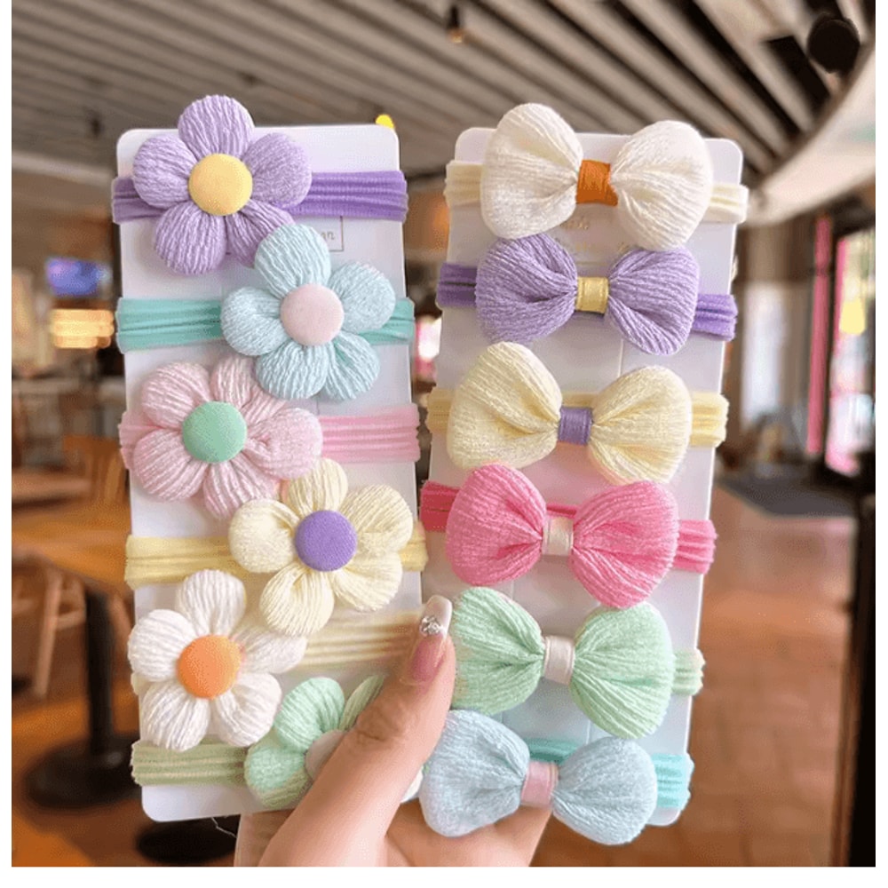 SweetBloom Princess Hair Ties Flower Bow Elastic Hair Bands Set 5