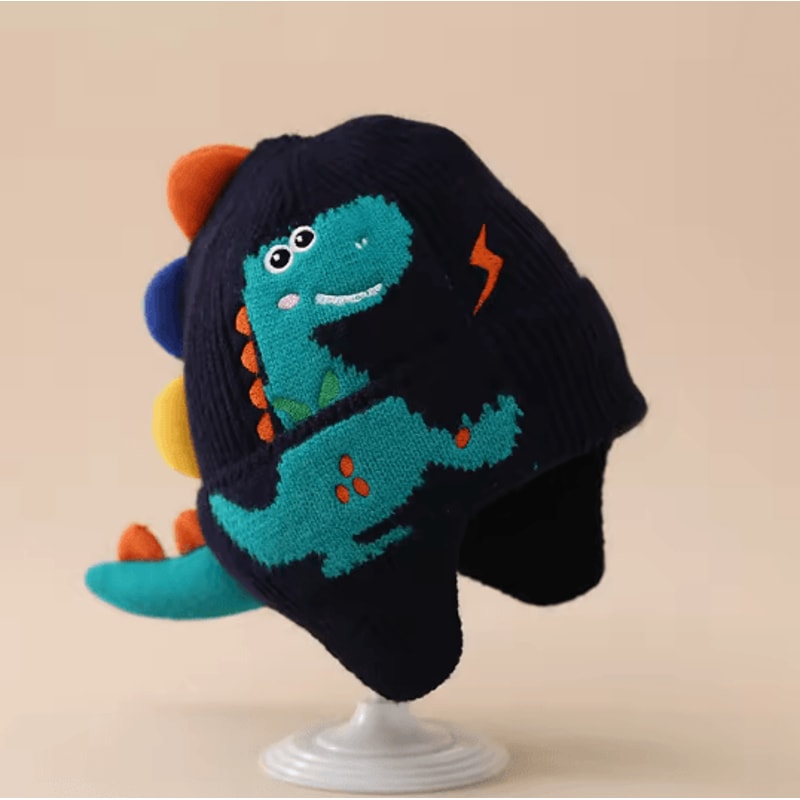 DinoWarm Kids Winter Ear Protection Hat Dinosaur Knitted Beanie 3