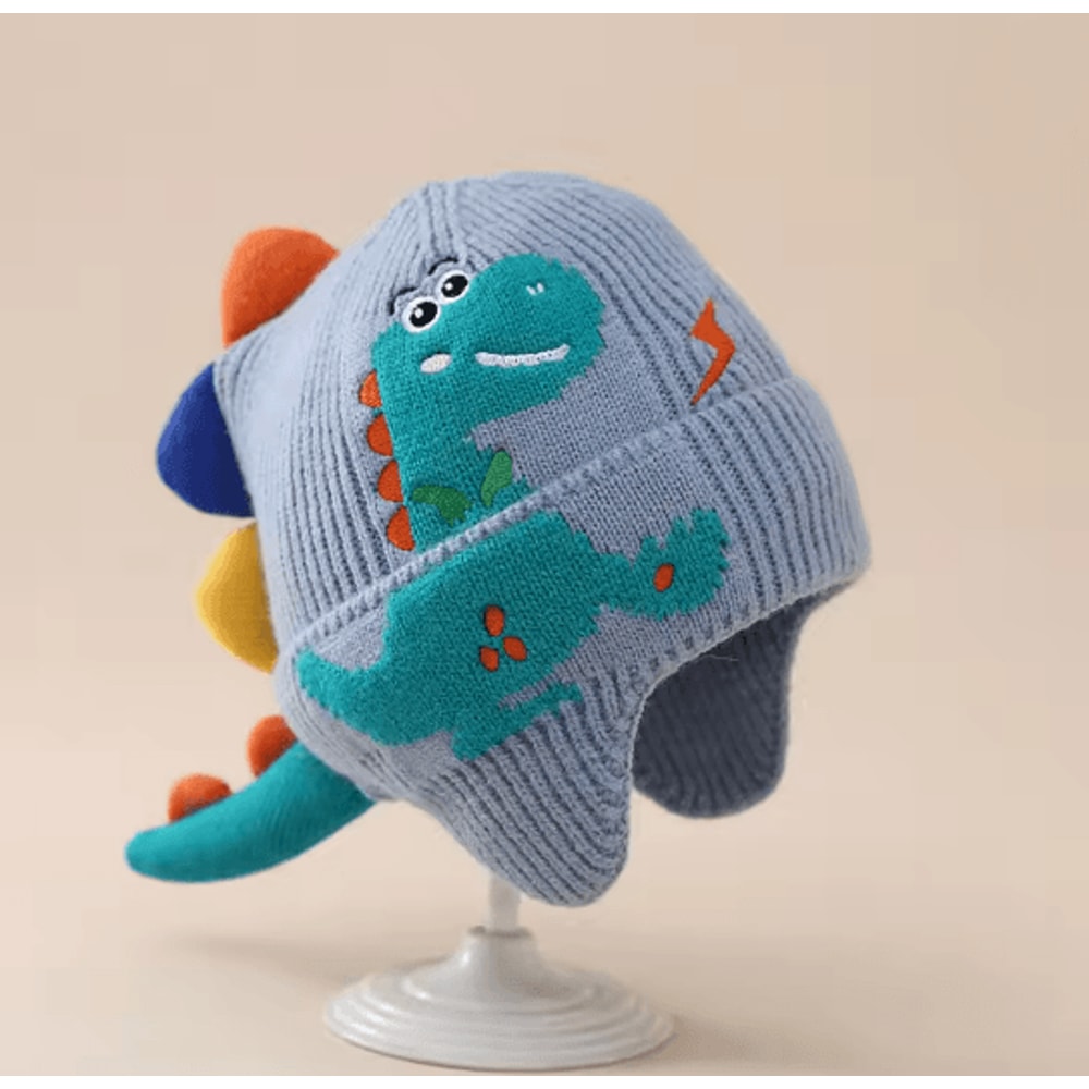 DinoWarm Kids Winter Ear Protection Hat Dinosaur Knitted Beanie 5