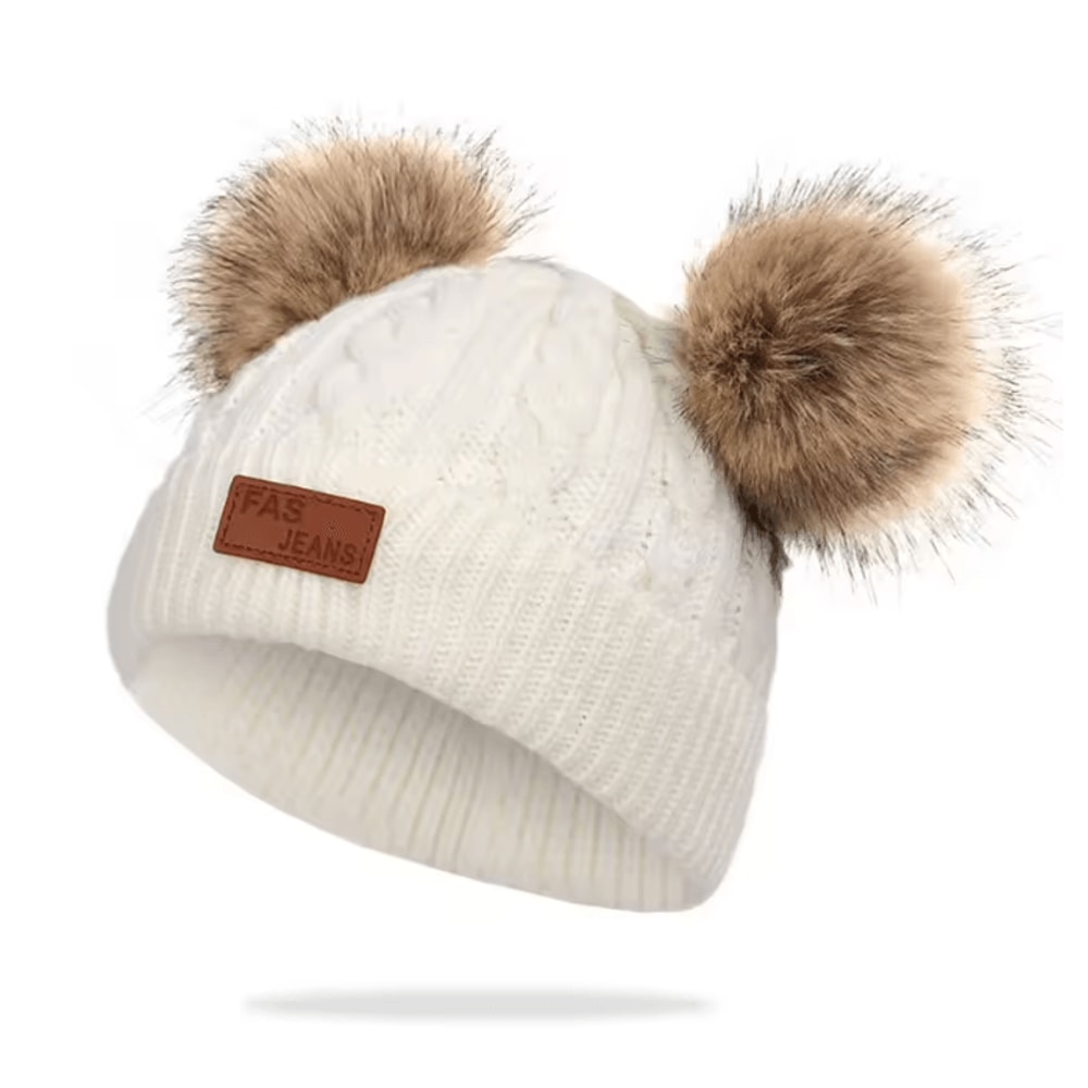 PomPom Cozy Kids Knit Beanie Double Wool Hat For Boys And Girls 4