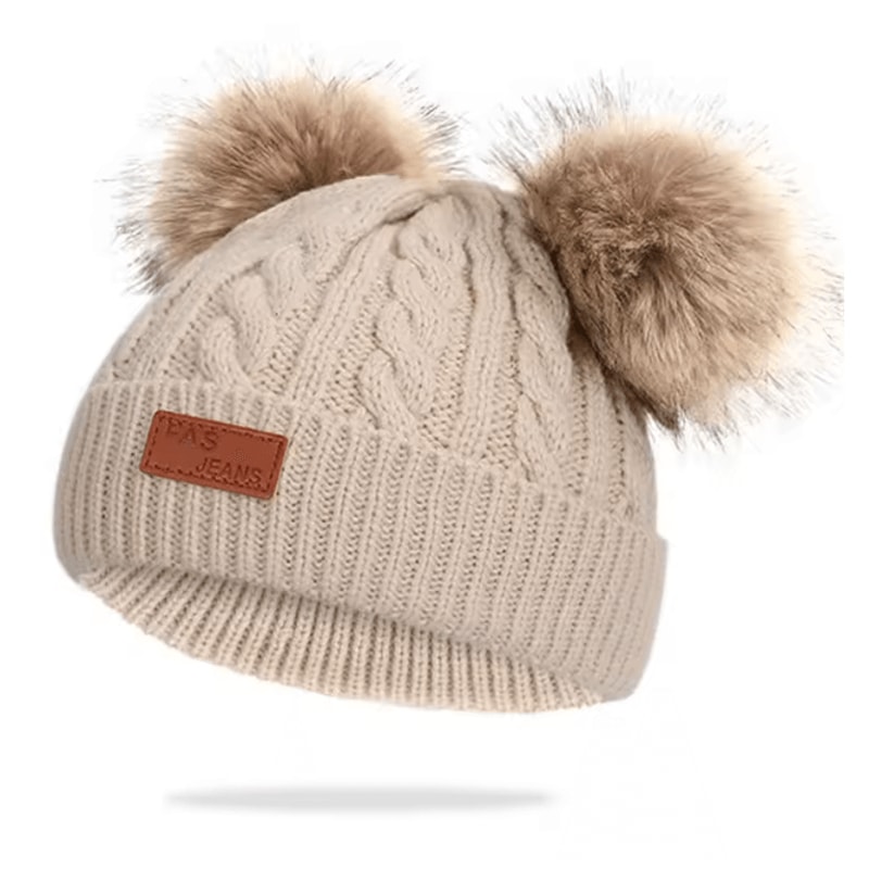 PomPom Cozy Kids Knit Beanie Double Wool Hat For Boys And Girls 7