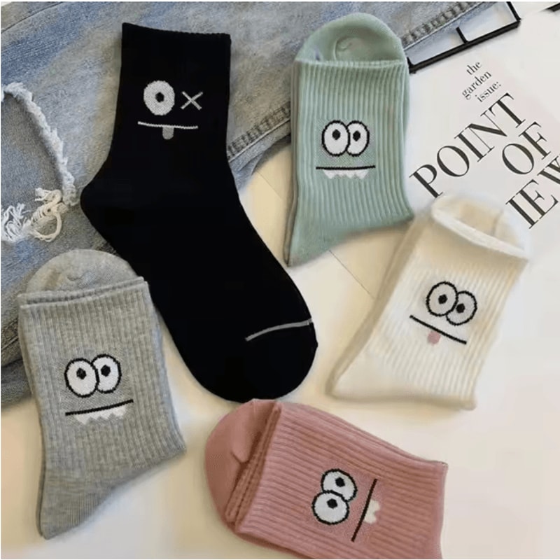 Cute Expression Ankle Socks For Women Fun Printed Cotton Socks Set 0