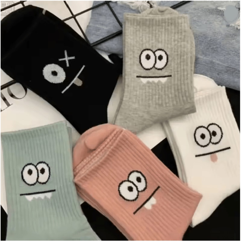 Cute Expression Ankle Socks For Women Fun Printed Cotton Socks Set 2
