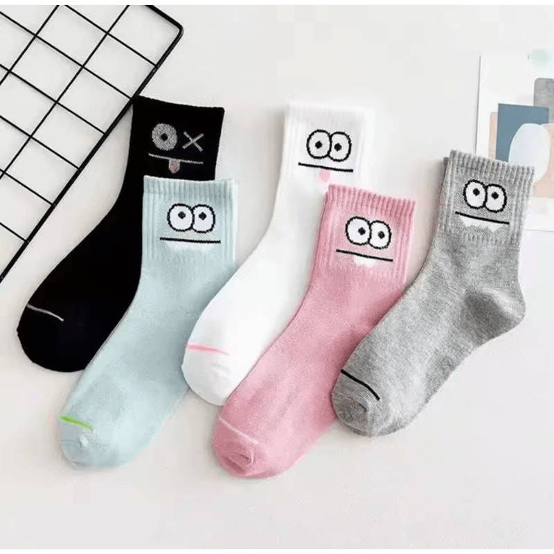 Cute Expression Ankle Socks For Women Fun Printed Cotton Socks Set 3