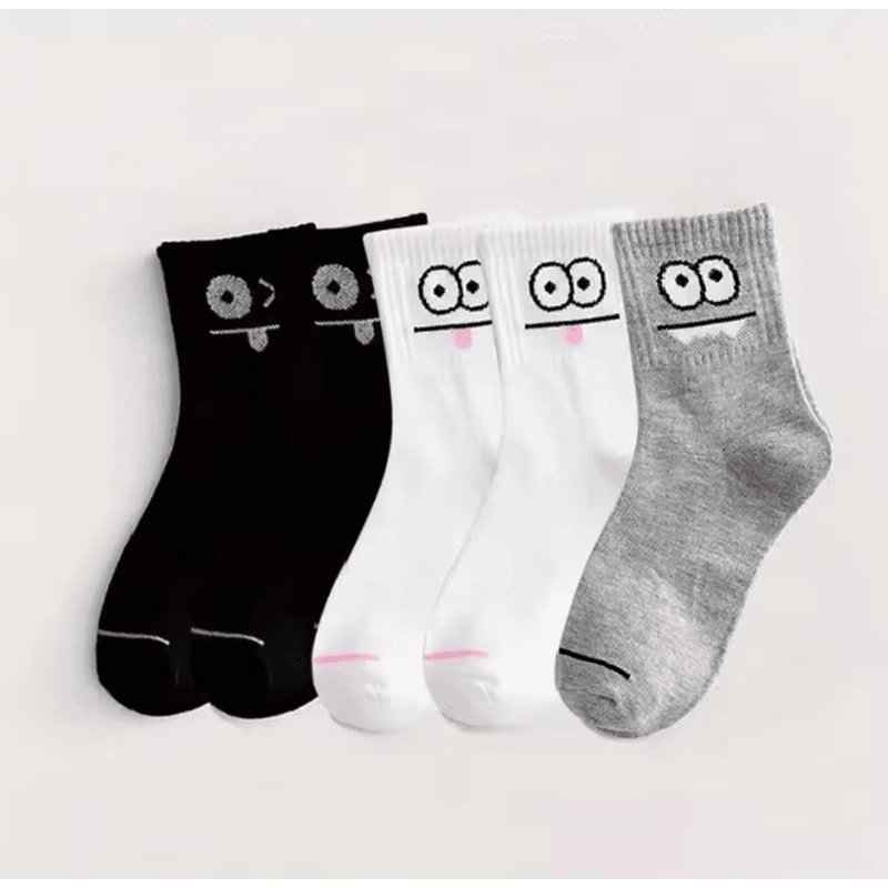 Cute Expression Ankle Socks For Women Fun Printed Cotton Socks Set 9