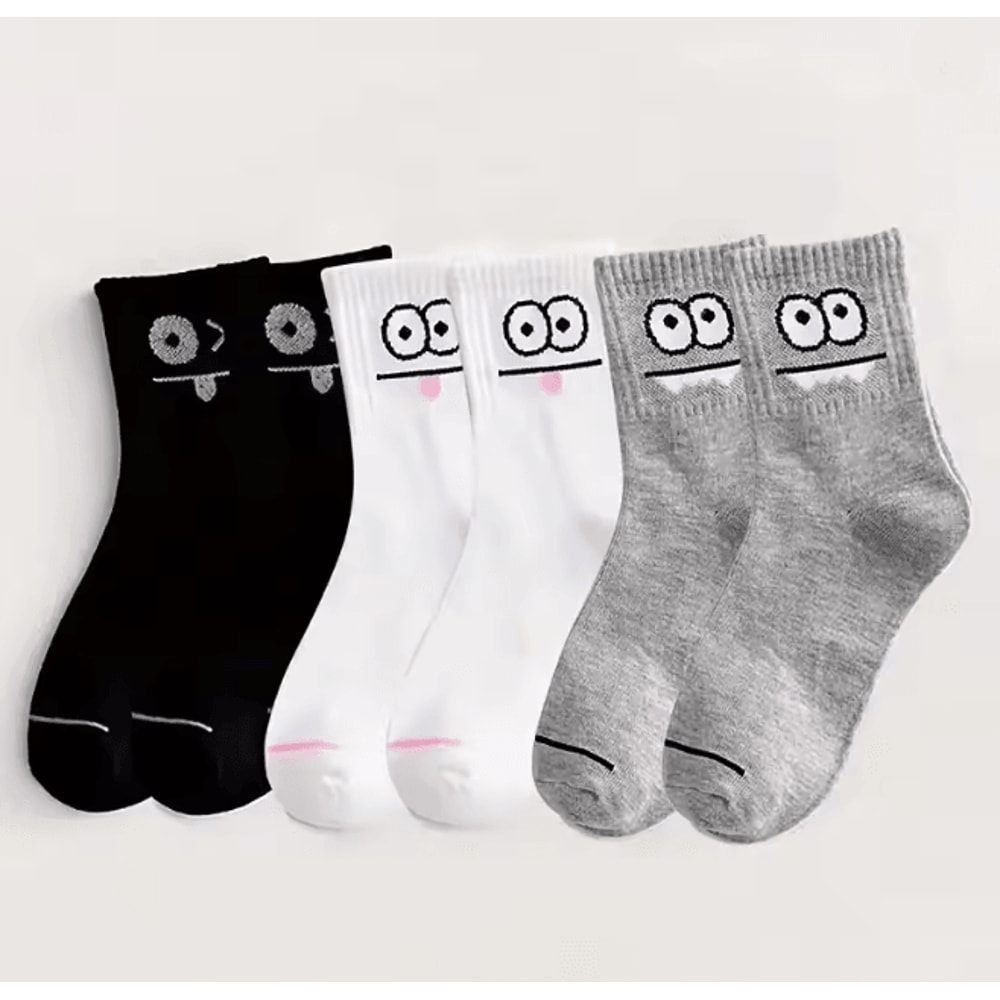 Cute Expression Ankle Socks For Women Fun Printed Cotton Socks Set 11