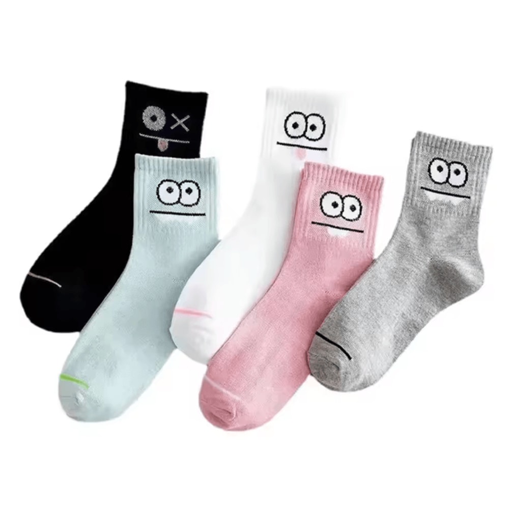 Cute Expression Ankle Socks For Women Fun Printed Cotton Socks Set 12