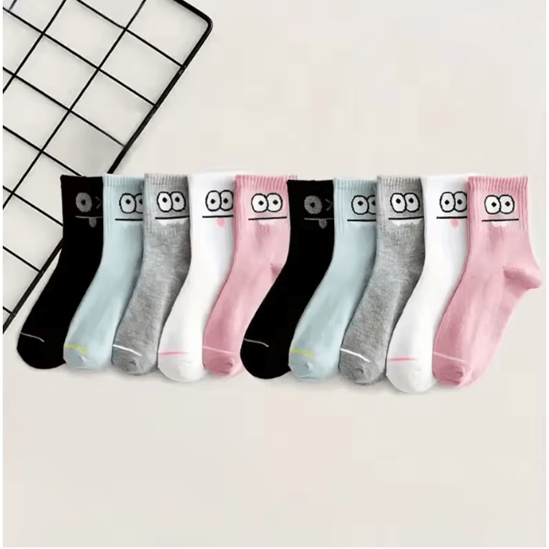 Cute Expression Ankle Socks For Women Fun Printed Cotton Socks Set 4