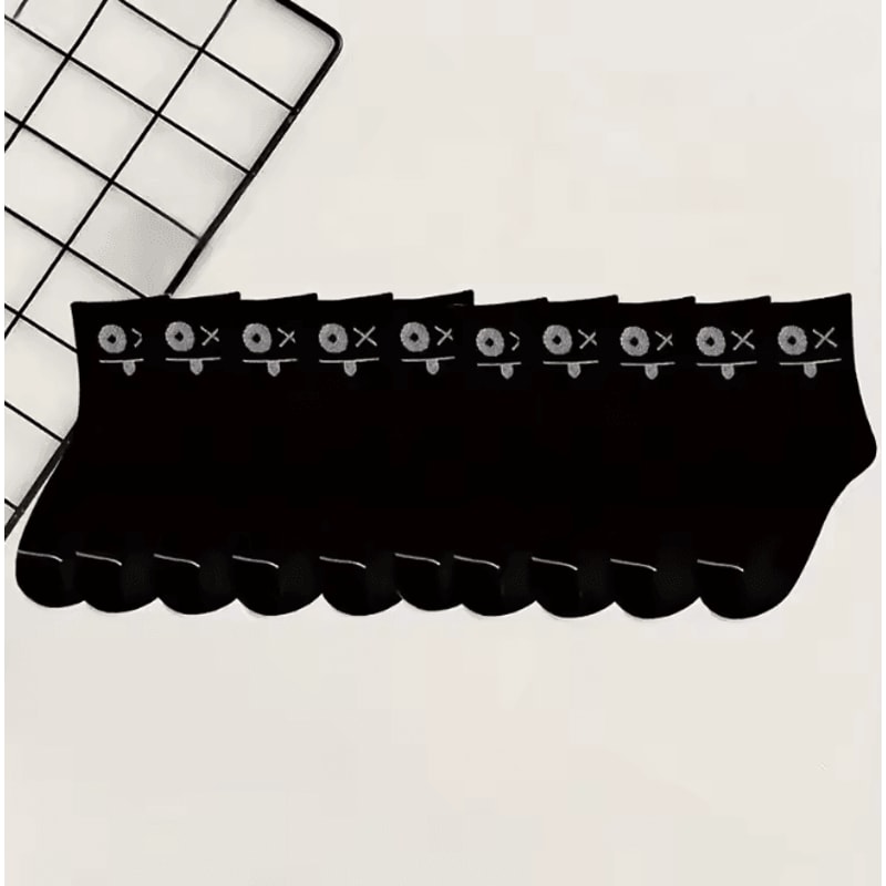 Cute Expression Ankle Socks For Women Fun Printed Cotton Socks Set 5