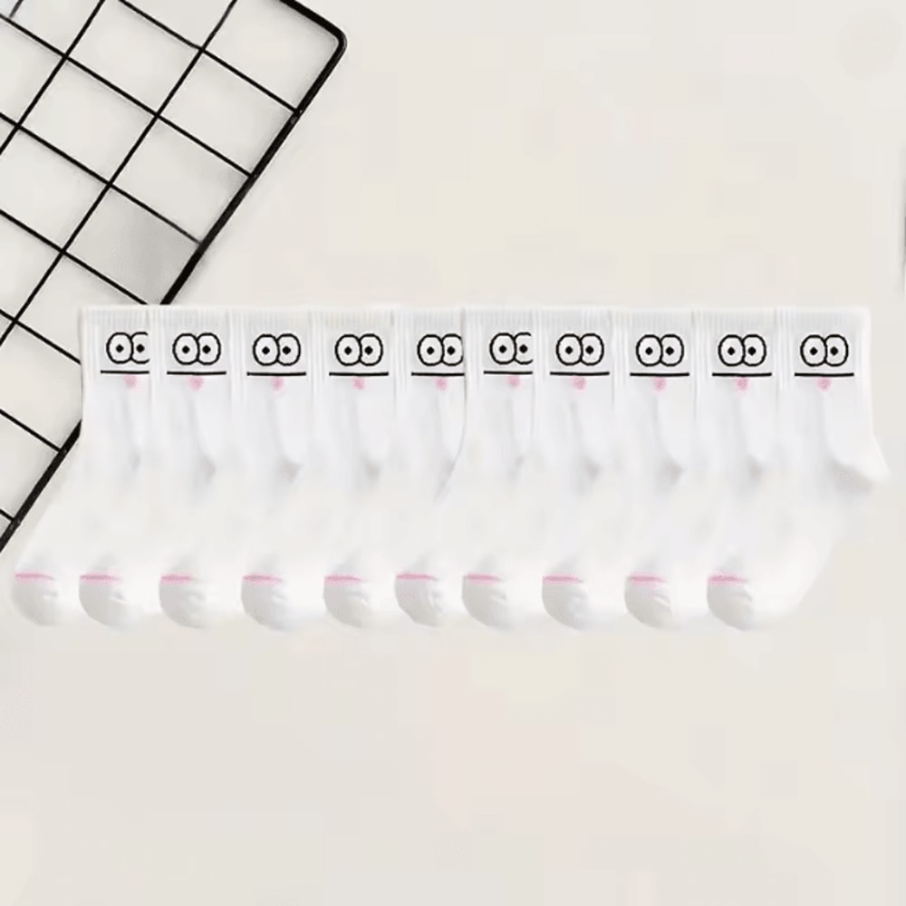 Cute Expression Ankle Socks For Women Fun Printed Cotton Socks Set 6