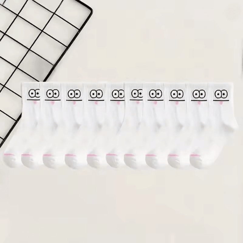 Cute Expression Ankle Socks For Women Fun Printed Cotton Socks Set 6