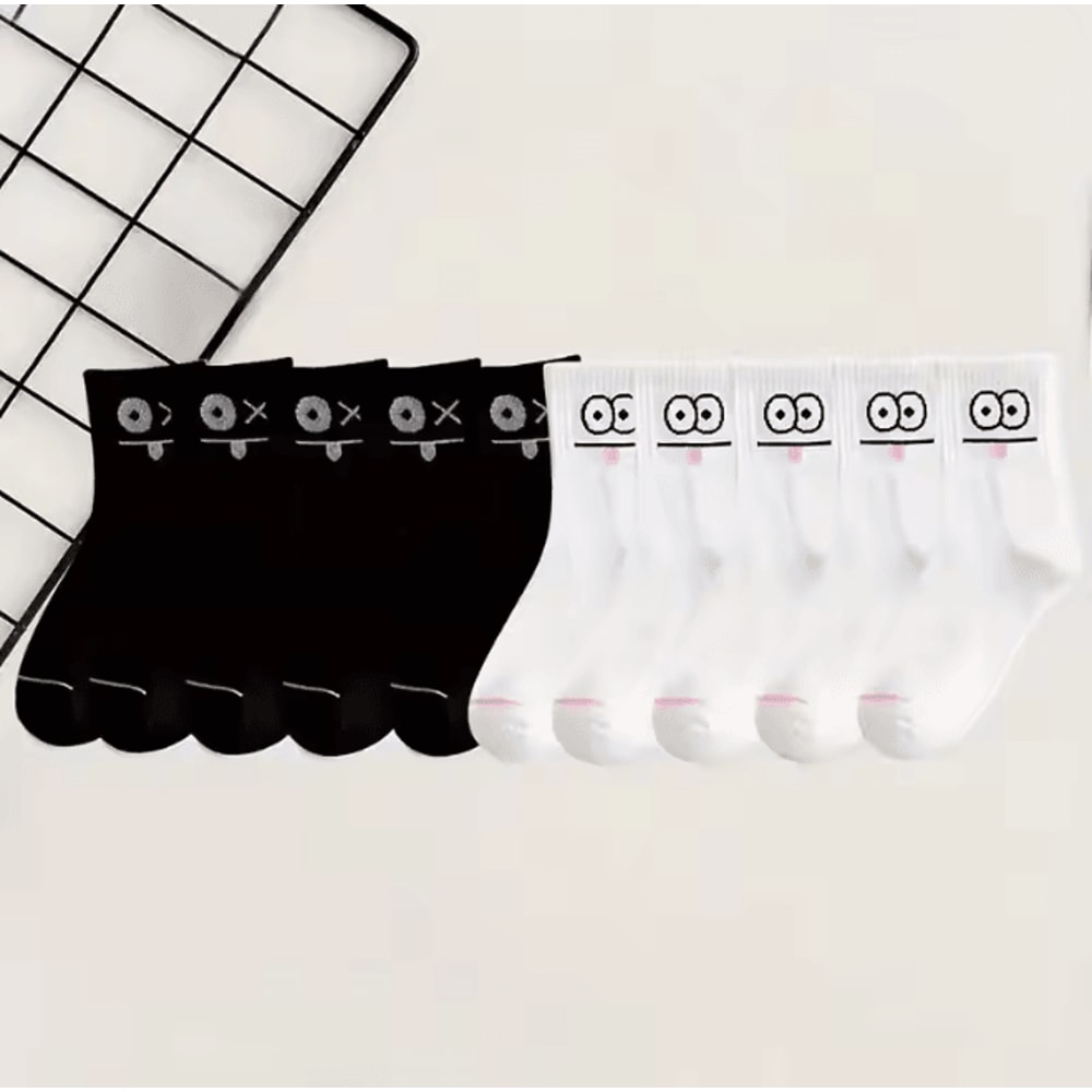 Cute Expression Ankle Socks For Women Fun Printed Cotton Socks Set 7