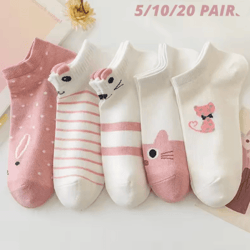 women pink cat thin short tube socks cute casual comfort multipack