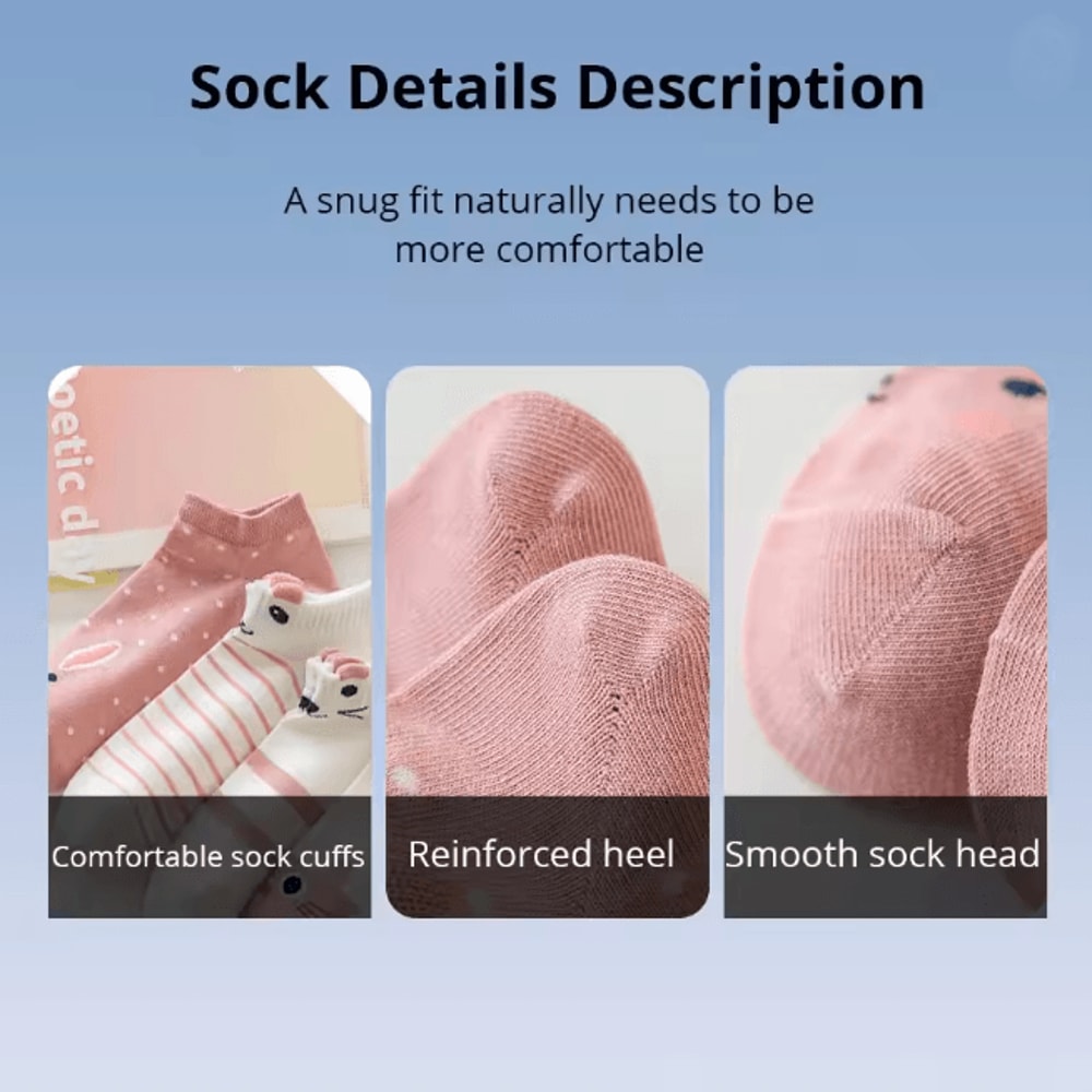 Women Pink Cat Thin Short Tube Socks Cute Casual Comfort Multipack 3