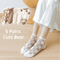 Women Pink Cat Thin Short Tube Socks Cute Casual Comfort Multipack 5