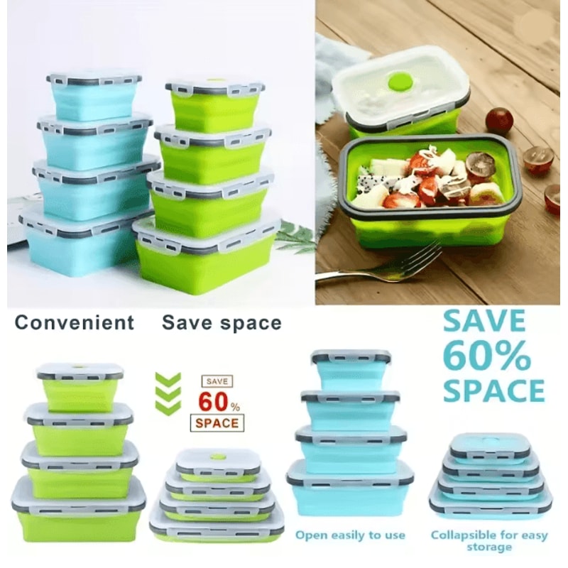 Collapsible Silicone Food Storage Container Stackable Lunch Box Set 1