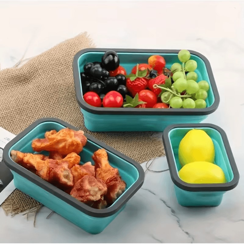 Collapsible Silicone Food Storage Container Stackable Lunch Box Set 3