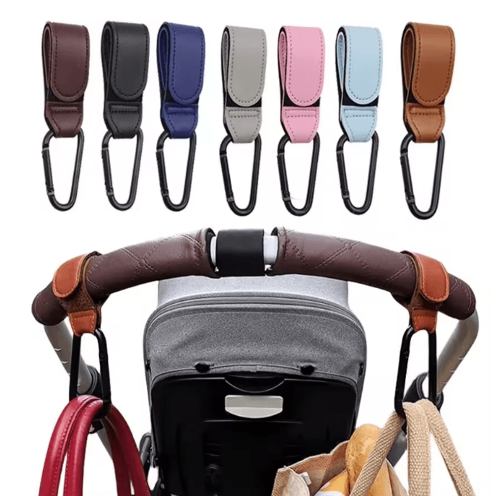 Leather Baby Stroller Hooks Adjustable Pram Bag Organizer Set 0