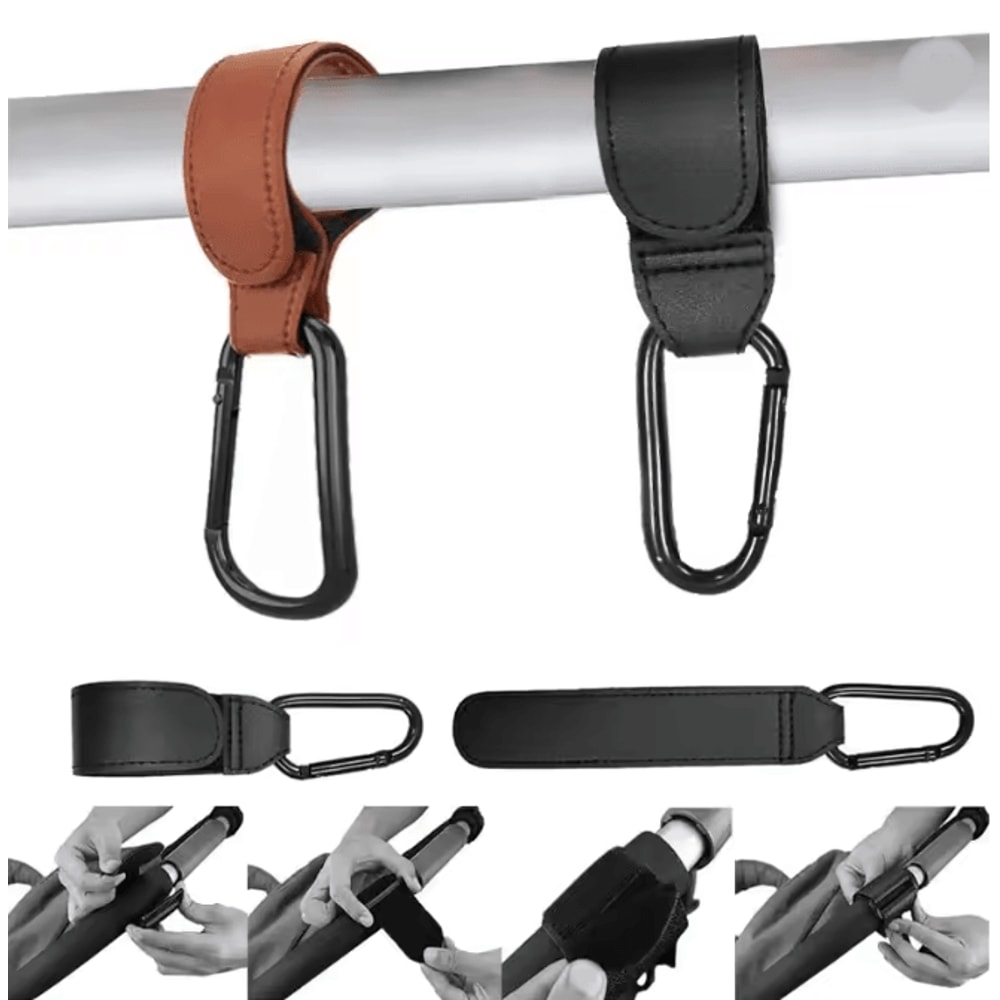 Leather Baby Stroller Hooks Adjustable Pram Bag Organizer Set 2