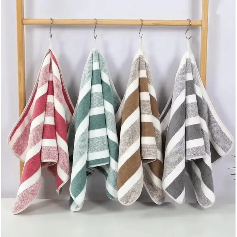 Striped Quick Dry Towel Set Soft Absorbent Bath And Face Towels 0