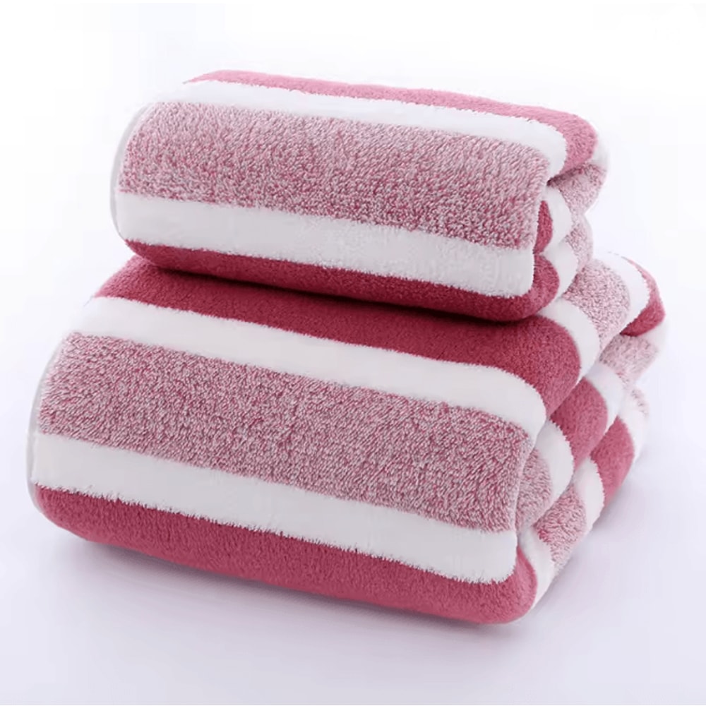 Striped Quick Dry Towel Set Soft Absorbent Bath And Face Towels 4