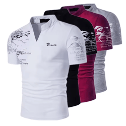 mens graphic polo shirt v neck short sleeve street style