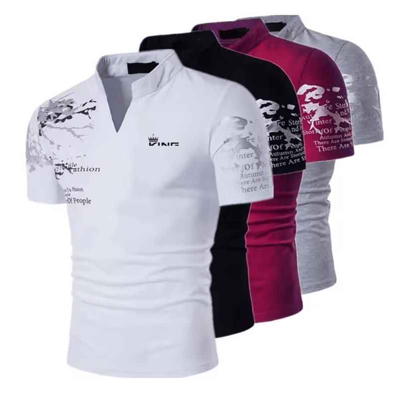 Mens Graphic Polo Shirt V Neck Short Sleeve Street Style 0