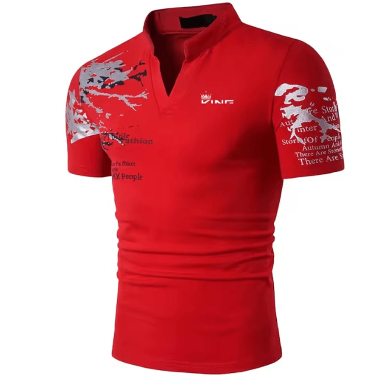 Mens Graphic Polo Shirt V Neck Short Sleeve Street Style 4