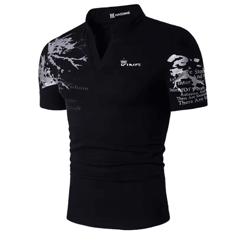 Mens Graphic Polo Shirt V Neck Short Sleeve Street Style 5