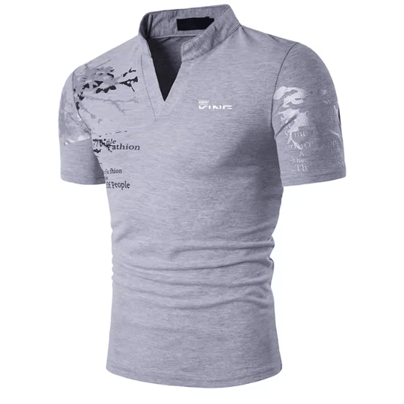 Mens Graphic Polo Shirt V Neck Short Sleeve Street Style 6