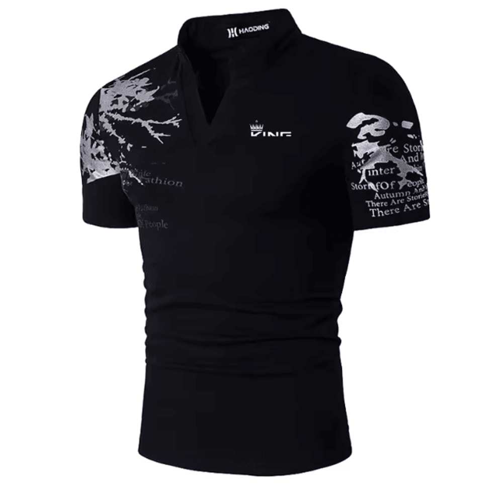 Mens Graphic Polo Shirt V Neck Short Sleeve Street Style 1