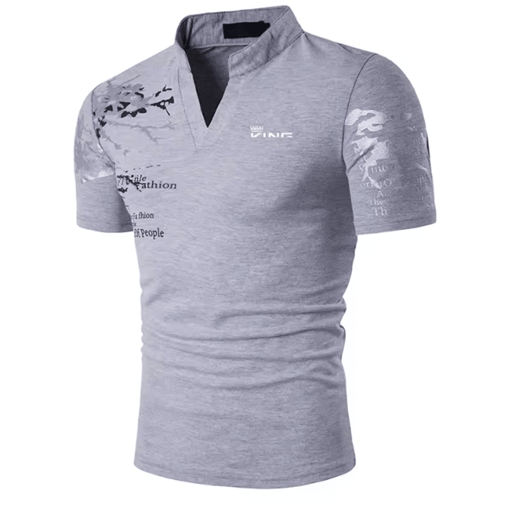 Mens Graphic Polo Shirt V Neck Short Sleeve Street Style 2
