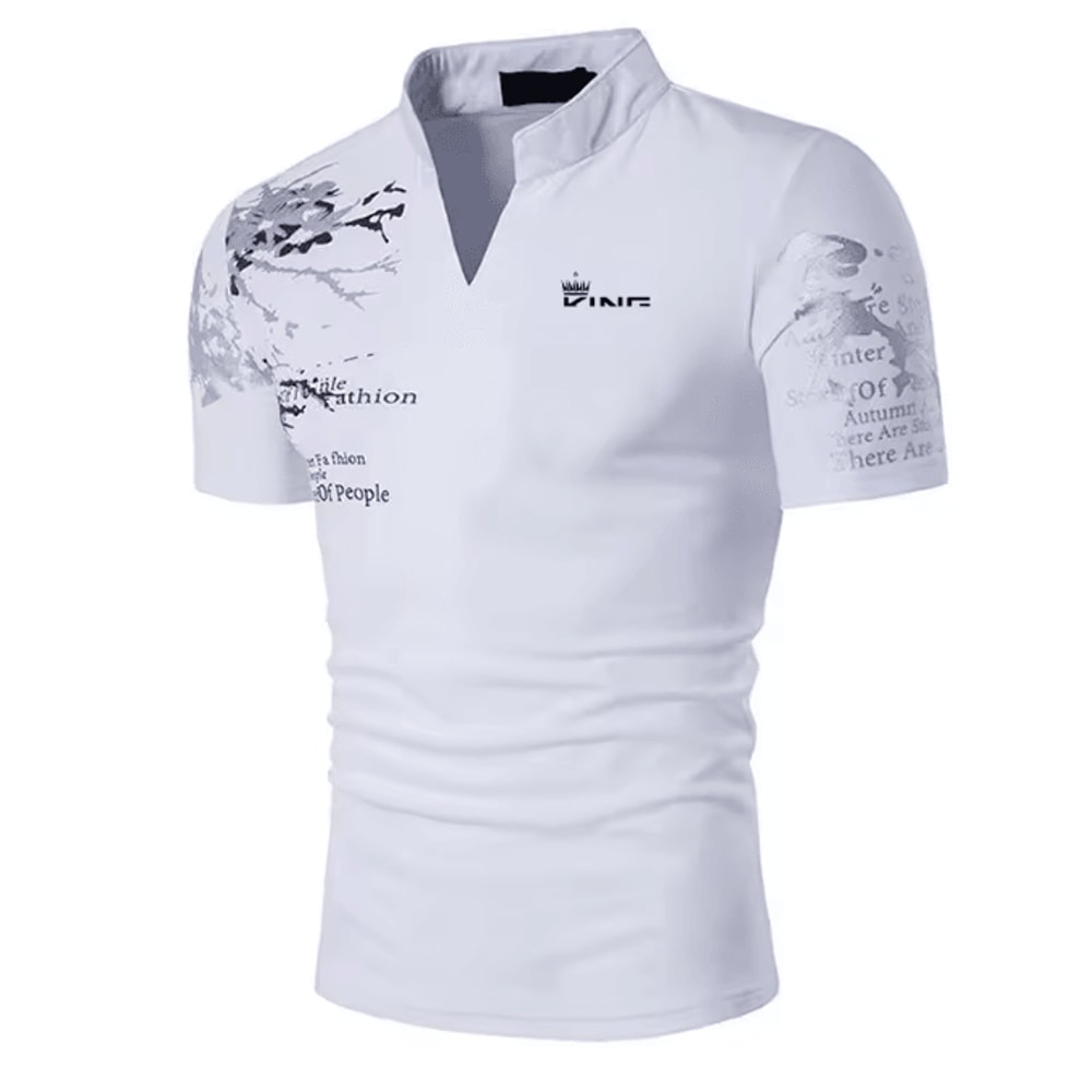 Mens Graphic Polo Shirt V Neck Short Sleeve Street Style 3