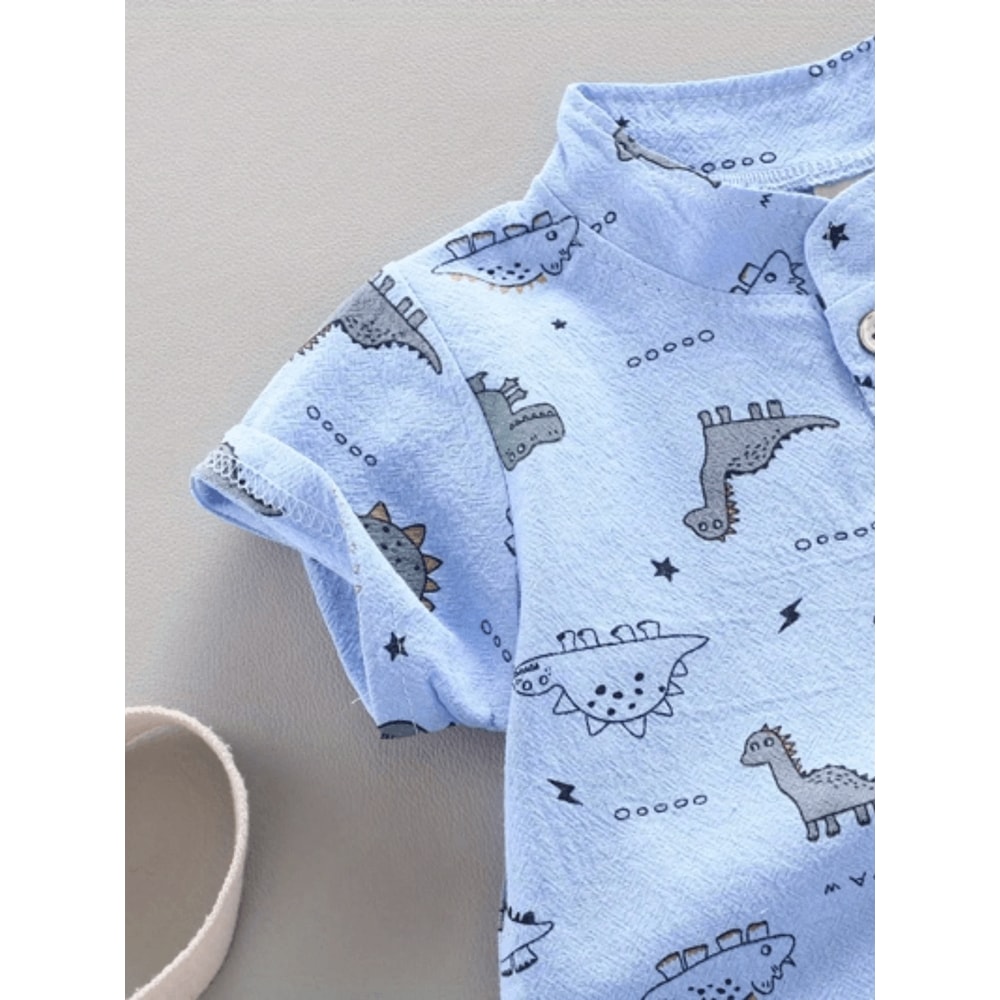 Toddler Dinosaur Print Summer Outfit Short Sleeve Shirt And Shorts Set 0