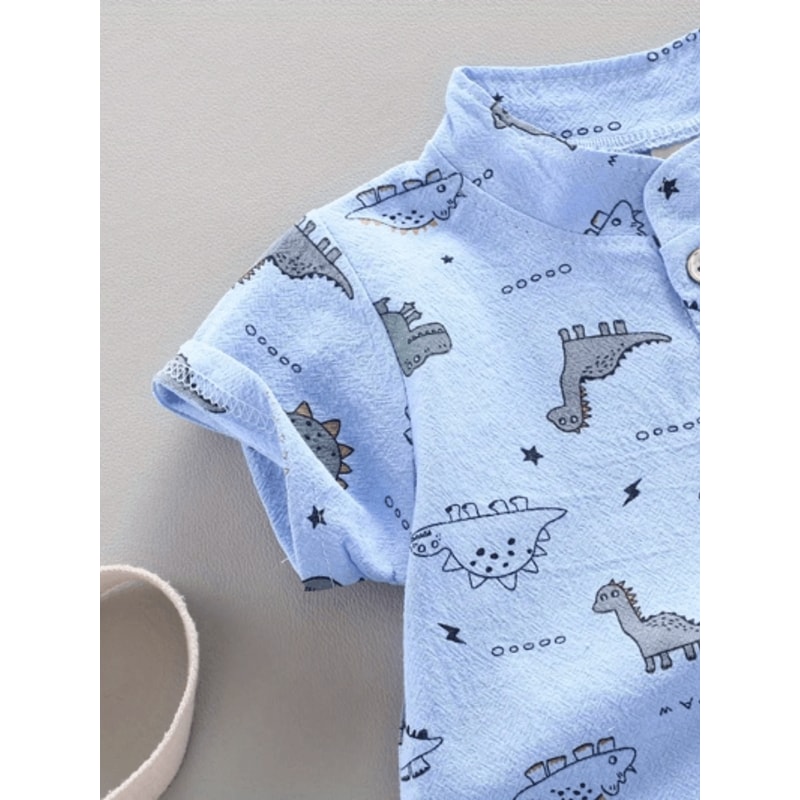 Toddler Dinosaur Print Summer Outfit Short Sleeve Shirt And Shorts Set 0