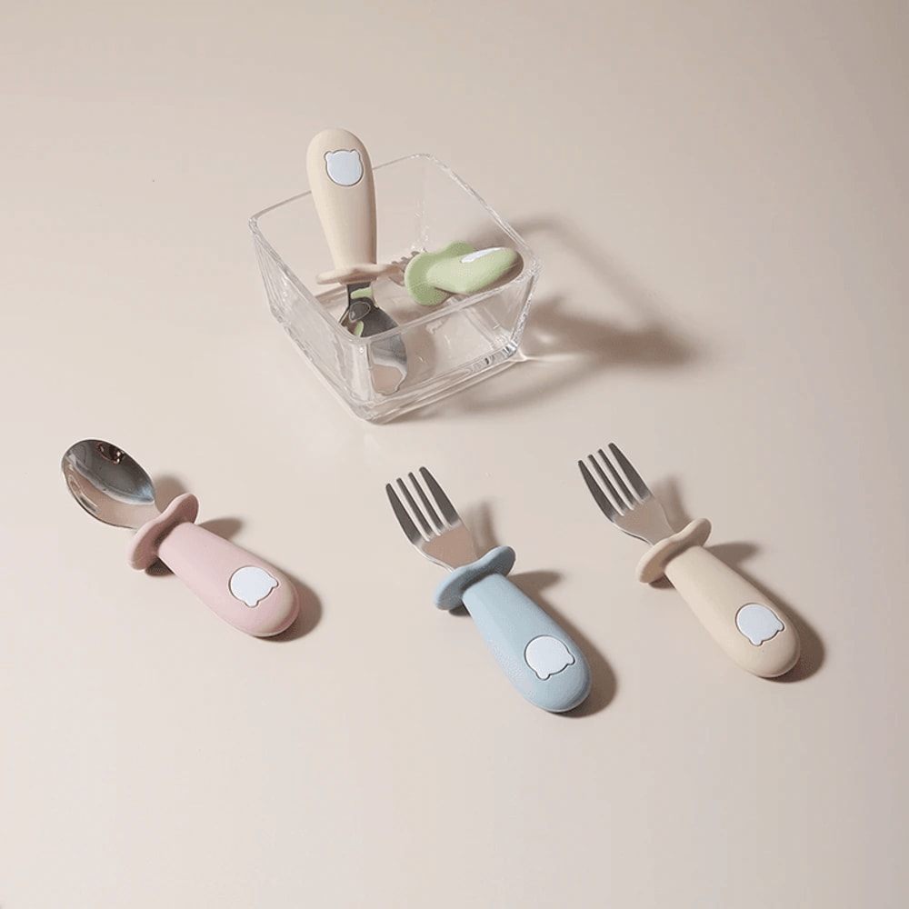 Baby Panda Silicone Spoon And Fork Stainless Steel Feeding Set 0