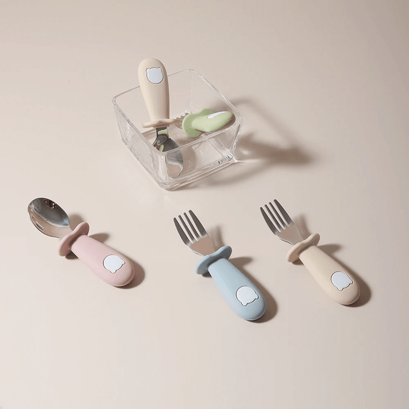 Baby Panda Silicone Spoon And Fork Stainless Steel Feeding Set 0